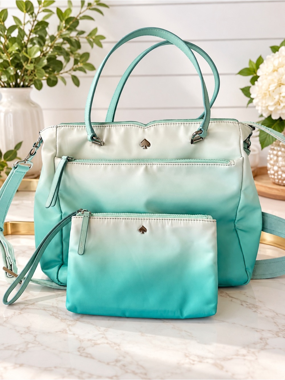 Kate Spade Jae Degrade Medium Satchel in Fiji Green Ombre With Matching Wristlet